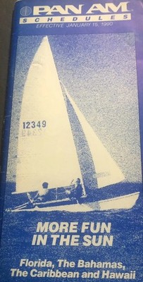PAN AM AIRLINES TIMETABLE 1990 Caribbean Hawaii PAA SCHEDULE ROUTE MAP Vintage