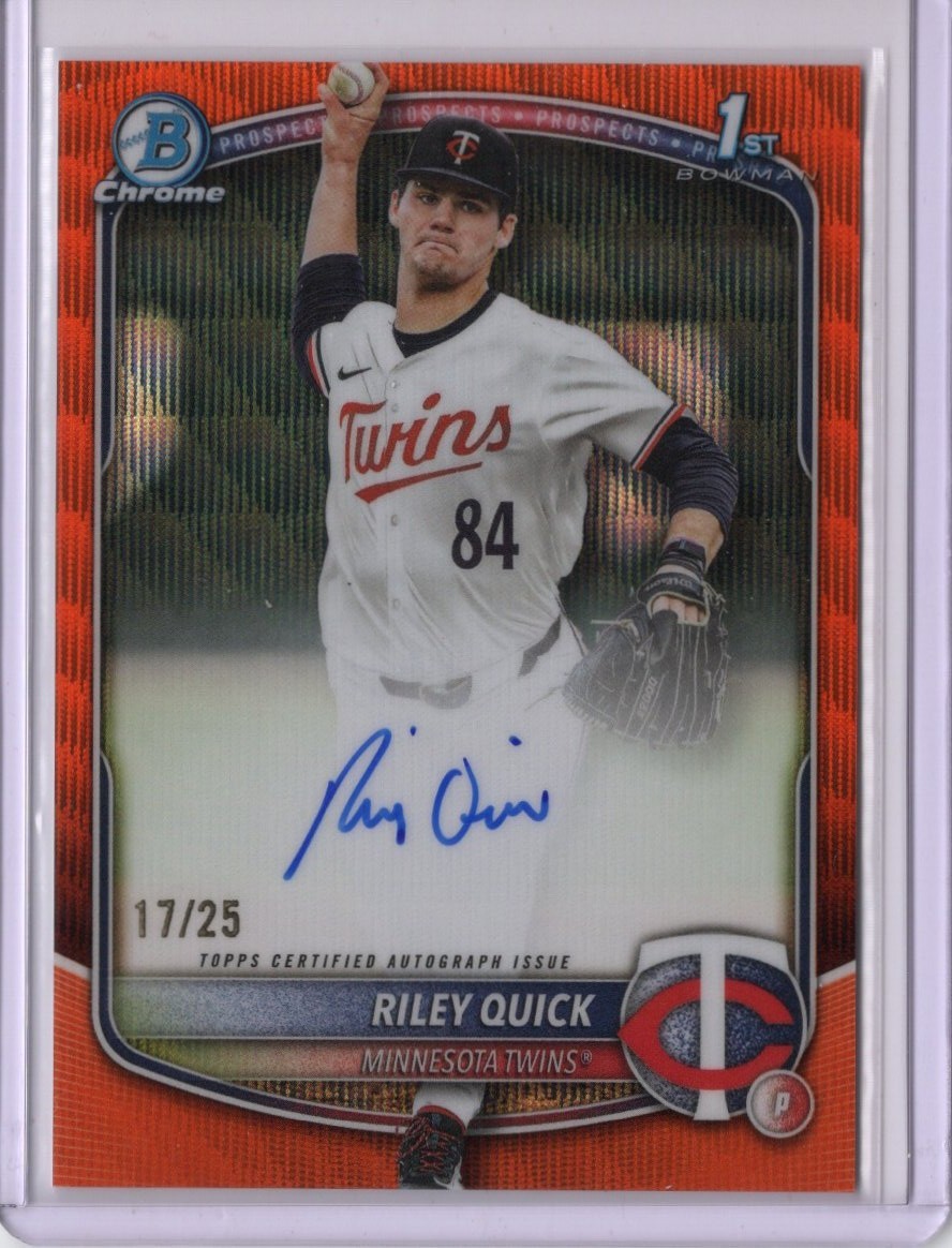 2025 BOWMAN DRAFT RILEY QUICK 1ST CHROME PROSPECT ORANGE WAVE REF. AUTO /25 RC