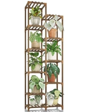 Bamworld Plant Stand Indoor Outdoor 11 Tire Tall Large Wood Plant Shelf Multi...
