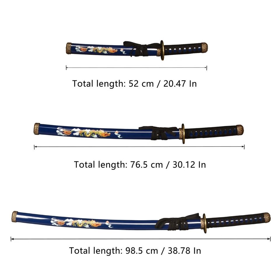 Espada forjada feita à mão espada samurai Katana conjunto de 3 peças azul com suporte de exibição. - Imagem 2 de 4