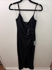 Lulus Black Draped Spaghetti Strap Maxi Dress XS NWT V-Neck Slit Formal