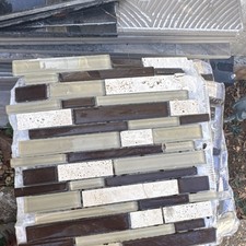 Glass Stone Mosaic Tile Sheet 30x30cm Brown Beige Kitchen Bathroom