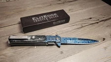 9" Stiletto Spring Assisted Flipper Pocket Knife Blue 420C