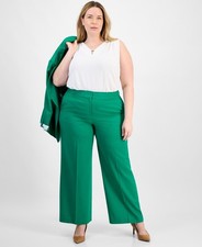 Tahari ASL Plus Size Linen-Blend Wide-Leg Pants Womens 18W Clover Zip Hook & Bar
