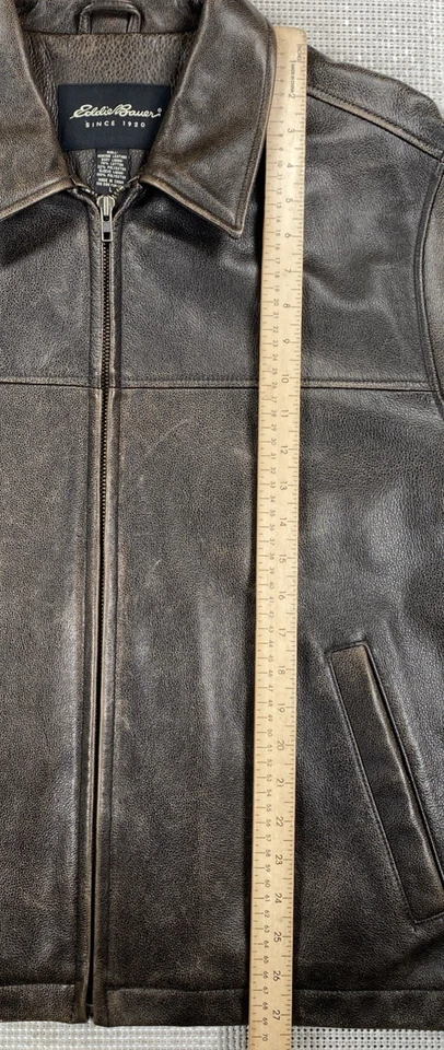Chaqueta de bombardero vintage de cuero para motocicleta Eddie Bauer marrón grande para hombre Foto 4 de 4