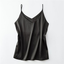 Women Satin Silk Tank Tops Sleeveless Shirts Blouse Halter V Neck Basic Camisole