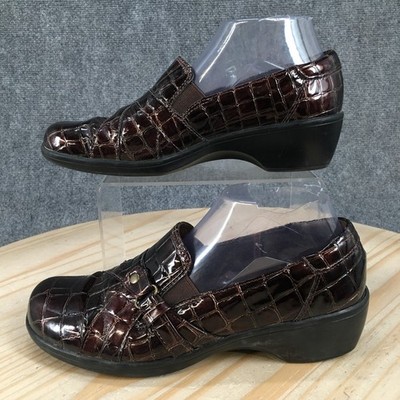 Clarks Bendables Shes Womens 8M May Poppy Croc Print Slip On Wedge Loafers Brown
