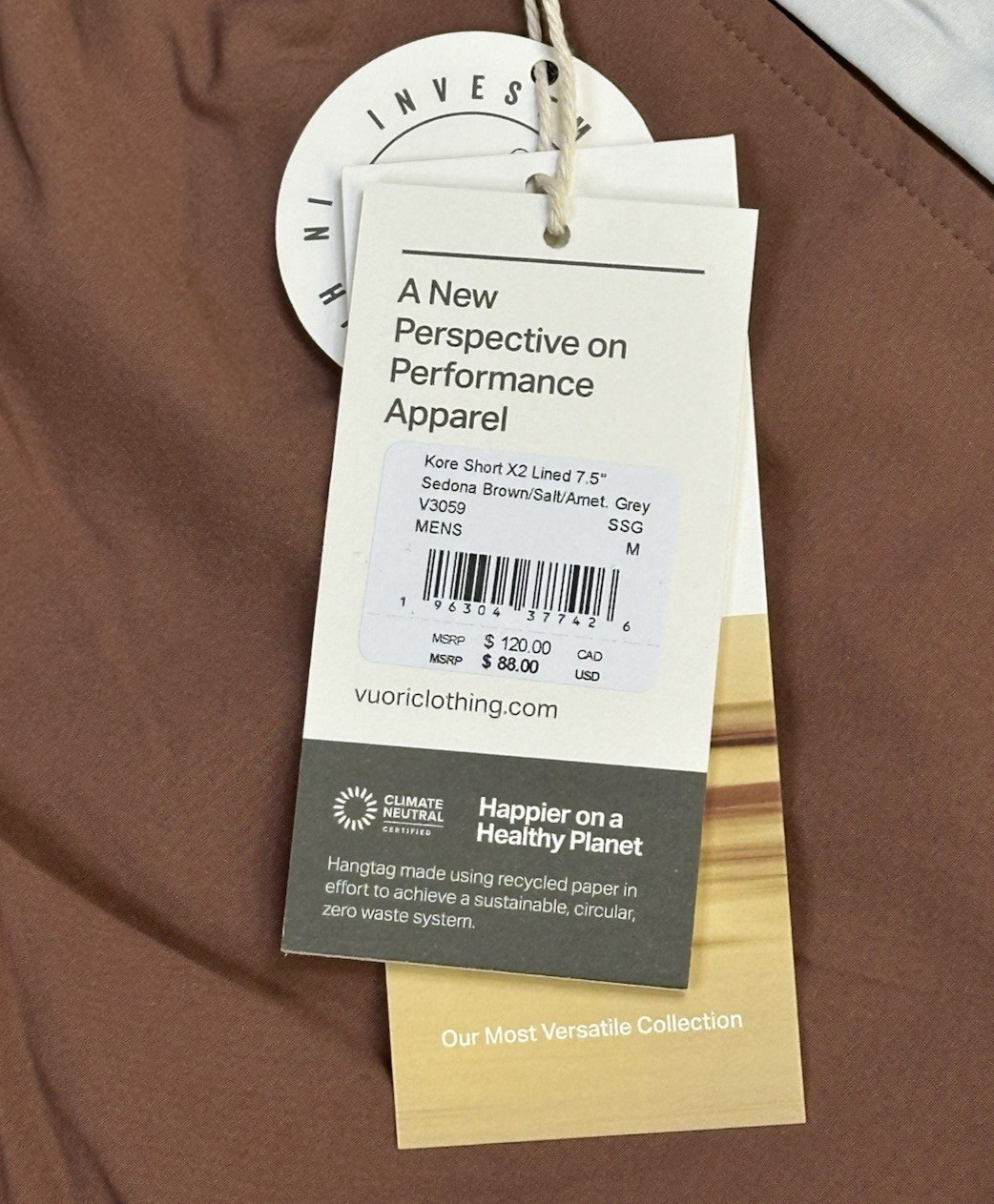 Vuori Kore Short 7.5" V3059 Sedona Brown Salt Amethyst Grey Men’s Medium - NEW