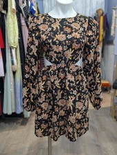 Blk Floral Print Mini Dress with Sides/Back Cutouts