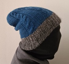 MINKAY Wende-Mütze Beanie 100% Alpaka Peru Handmade Fairtrade One Size blau/grau