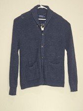 Polo Ralph Lauren Cotton Knit Shawl Collar Cardigan Sweater Navy Blue M NEW