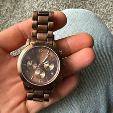Geneva Women's Quartz Analog Chronograph Style Watch Brown Dial SS Bracelet