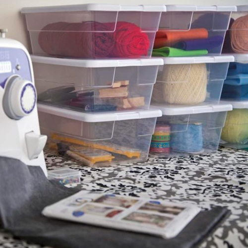 Sterilite 6 Qt Storage Box, Stackable Bin with Lid, Organize Shoes, Crafts - Picture 6 of 12