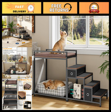 Cozy Pet Window Perch with Stairs  Cushion, Bunk Bed with Storage for Cats  Do