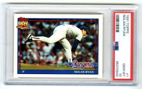 NOLAN RYAN~TEXAS RANGERS~1991 TOPPS PSA-10 GEM-MT GRADED BASEBALL CARD#1~NW CASE