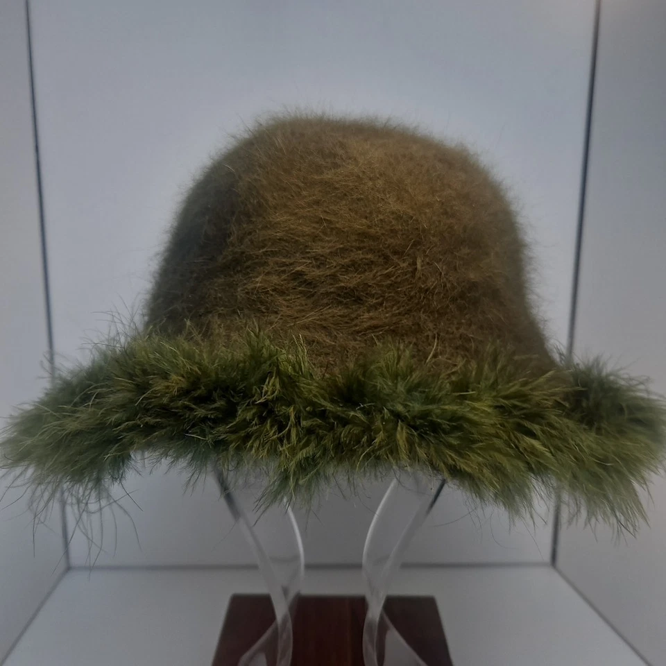 Sombrero Angora Fuzzy Vintage Mujer Marrón Piel de Conejo Cubo D 22 pulgadas Foto 2 de 4