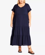 AVENUE Womens Casual Short Sleeves Cassandra Maxi Dress Navy Blue Size 18 NWT