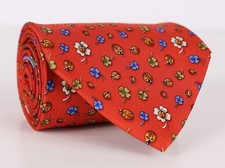 Salvatore Ferragamo 100 Silk Neck Tie Red Blue Floral Ladybug Print Italy