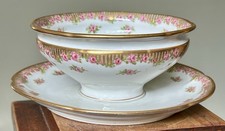 Limoges HAVILAND Roses ciotola per salsa di mirtilli con sottopiatto attaccato ROSE ROSA