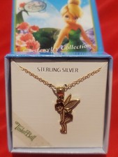 Vintage Disney Vermeil 925 Silver Gold Plated Tinker Bell Pendant 18 Necklace