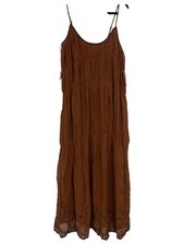 Zara ZW Womens Midi Slip Dress S Small Brown orange Embroidered 6895/058 NWT