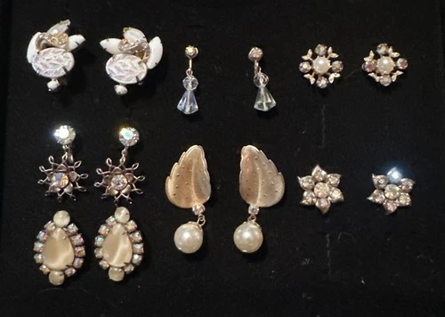 Vintage Estate Costume Jewelry Lot Retro MCM Earrings Tara Julianna? AB Crystals