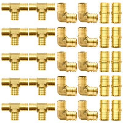 30pcs PEX Fittings, 3/4 , Elbow TEE Straight Couplings Set, Brass Crimp Fitting