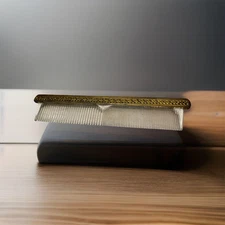 Vintage Vanity Comb Plastic Teeth Ornate Gold Tone Trim Made In USA 8.5” 40 50s