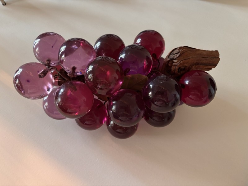 Vintage Lucite Purple Grapes Cluster on Driftwood Large MCM 1960's