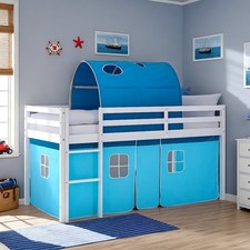 Hochbett 90x200 Kinderbett Weiß Junge Holz Lattenrost Tunnel Blau Homestyle4u
