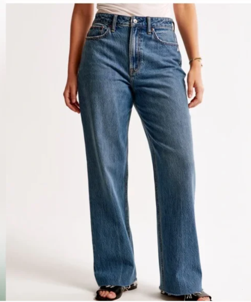 Abercrombie & Fitch Curve Love High Rise The Loose Jean 27 Long 27L Raw Hem NEW