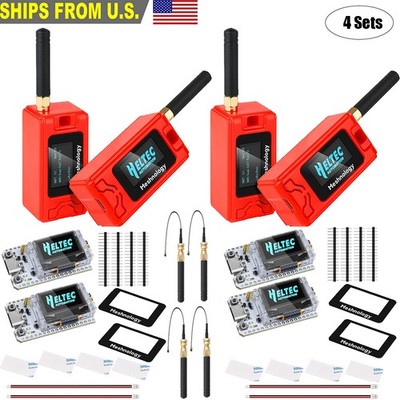 4 Sets Heltec ESP32 V3 LoRa Board + 915MHz Antenna + Battery+Case for Meshtastic