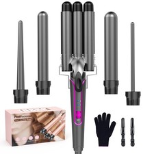BESTOPE PRO 5 in 1 Curling Wand Set - 3 Barrel Hair Crimper, Fast Heating Cer...