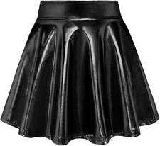KEREDA Girls Metallic Skater Skirts Shiny Flared Holographic 7-8 Years, Black