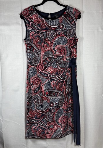 R&K Dress Women’s Large Red White & Blue Paisley Sheath Sleeveless Knee Length