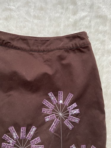 Boden Rock 12 L braun Bleistift knielang bestickt Blumen Boho Retro gefüttert - Bild 5 von 14