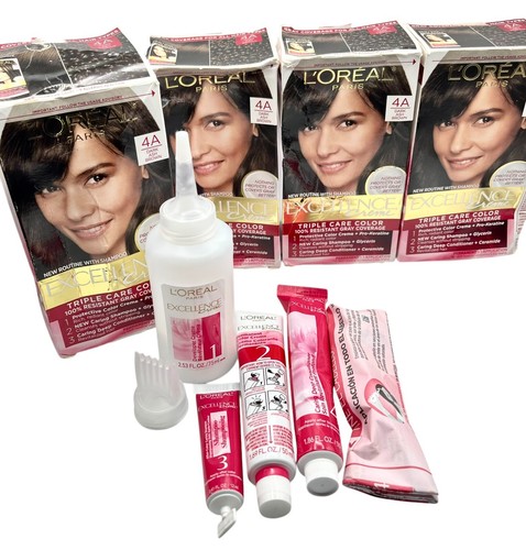 4X L'Oreal Excellence Creme Permanent Triple Care Color 4A Dark Ash Brown - Picture 4 of 10