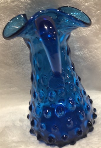 Hobbs Brockunier Hobnail Pitcher Sapphire Blue 5 3/4” H Glass 3 Way Pour - Picture 4 of 7