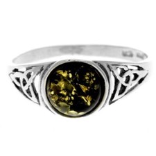925 Sterling Silver  Genuine Baltic Amber Celtic Ring - AR5