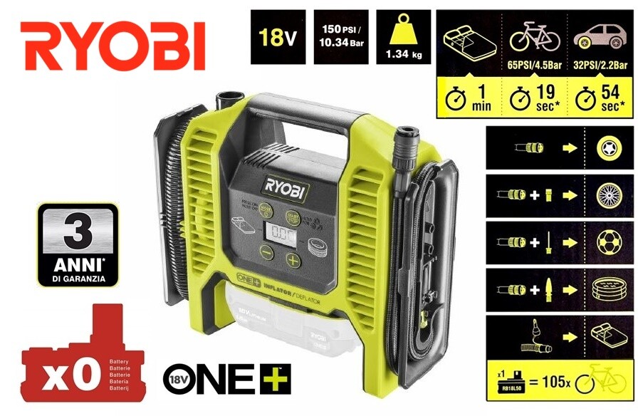 Compressore RYOBI 18V ONE+ Doppia Funzione R18I-0 | Offerta Solo Corpo
