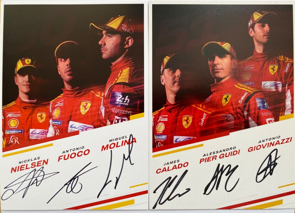 Ferrari 2024 Le Mans Winning 50 and 51 Hypercar Hand-Signed WEC Promo Cards  
