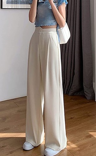 Women's Elastic High Waist Irregular Draped Business Dress Pants Wide Leg XS~L - Picture 28 of 32