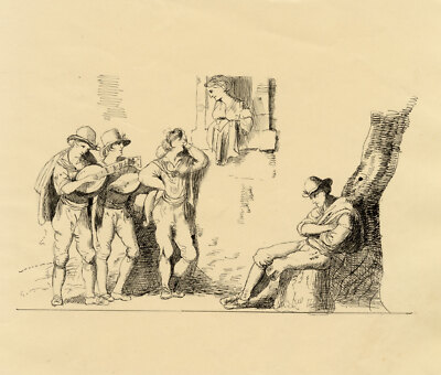 Die Serenade nach Bartolomeo Pinelli Feder- und Tuschezeichnung Anfang 19. Jahrhundert