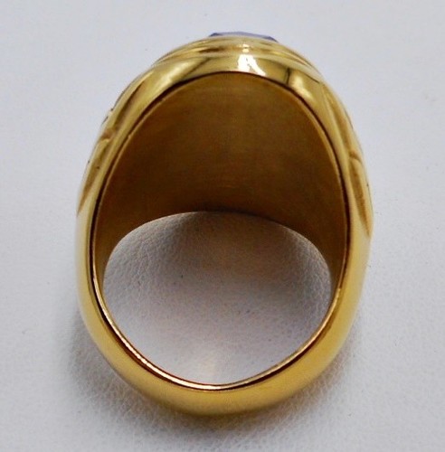 Men ring blue sapphire simulated stainless steel cross bishop solitaire SIZE 7.5 - Picture 11 of 12