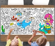 Mermaid Coloring Page, Custom Giant Birthday Sheet, Jumbo Coloring Book Page