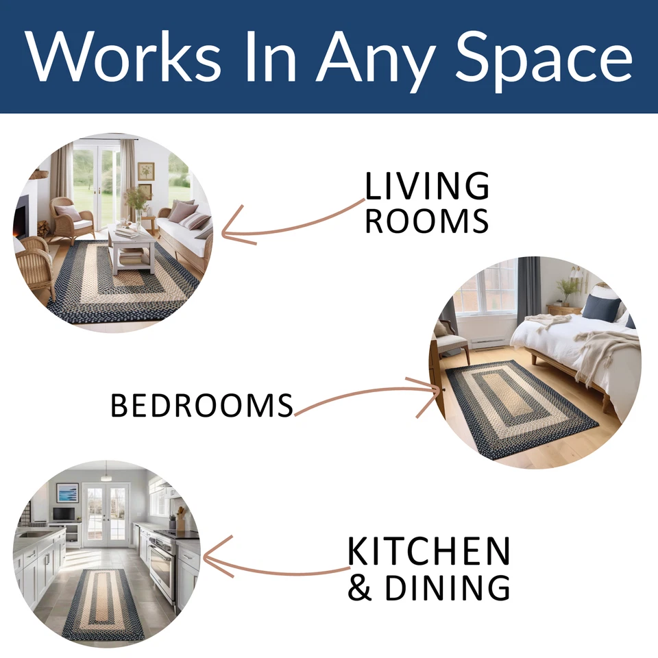 Nautical Braided Area Rug Blue & Navy White Rug for Living Rooms and Bedroom - Image 4 of 4