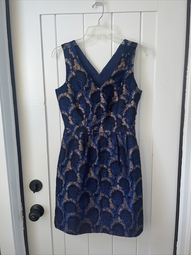 J. Crew Peacock Jacquard Kleid Größe 4 Schwarz Blau Gold