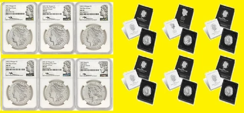 2021 Morgan & Peace 100th Ann 6 Coin Set NGC MS 70 First Day of Issue Mercanti