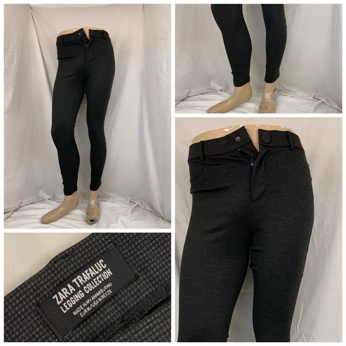 Zara Trafaluc Legging Stretch Pants M Women Gray Check Poly