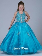 NEW Little Rosie Girls Long National Pageant Dress LR2057 Turquoise 14 600